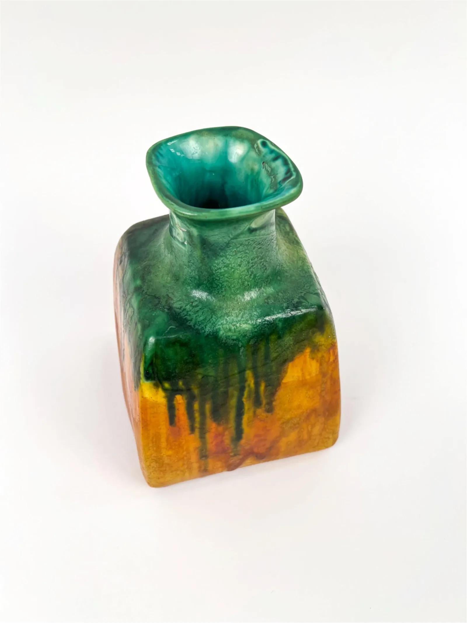 Marcello Fantoni Square Ceramic Modernist Vase, Italy, Signed, Numbered For Sale 1