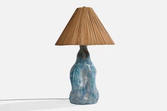 Marcello Fantoni, Tischlampe, Keramik, Rattan, Italien, 1950er Jahre
