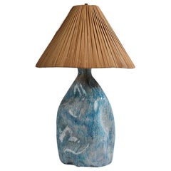 Marcello Fantoni, Tischlampe, Keramik, Rattan, Italien, 1950er Jahre