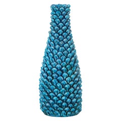 Marcello Fantoni Vase, Ceramic, Blue Pinecone, Signed