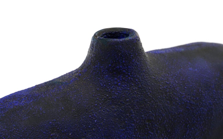 Mid-Century Modern Marcello Fantoni Vase for Raymor, Italy, Blue, Green, Black Glaze, Signed For Sale