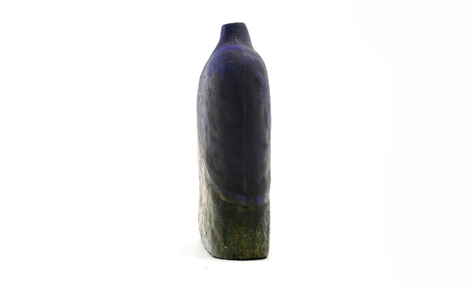 Italian Marcello Fantoni Vase for Raymor, Italy, Blue, Green, Black Glaze, Signed