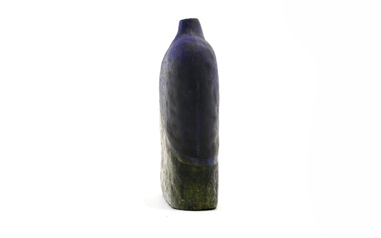 Italian Marcello Fantoni Vase for Raymor, Italy, Blue, Green, Black Glaze, Signed For Sale