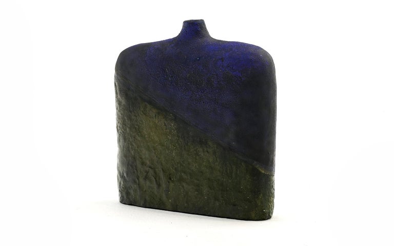 Glazed Marcello Fantoni Vase for Raymor, Italy, Blue, Green, Black Glaze, Signed For Sale