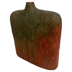 Marcello Fantoni Vase for Raymor, Italy, Orange, Green, Lava Glaze, Signed