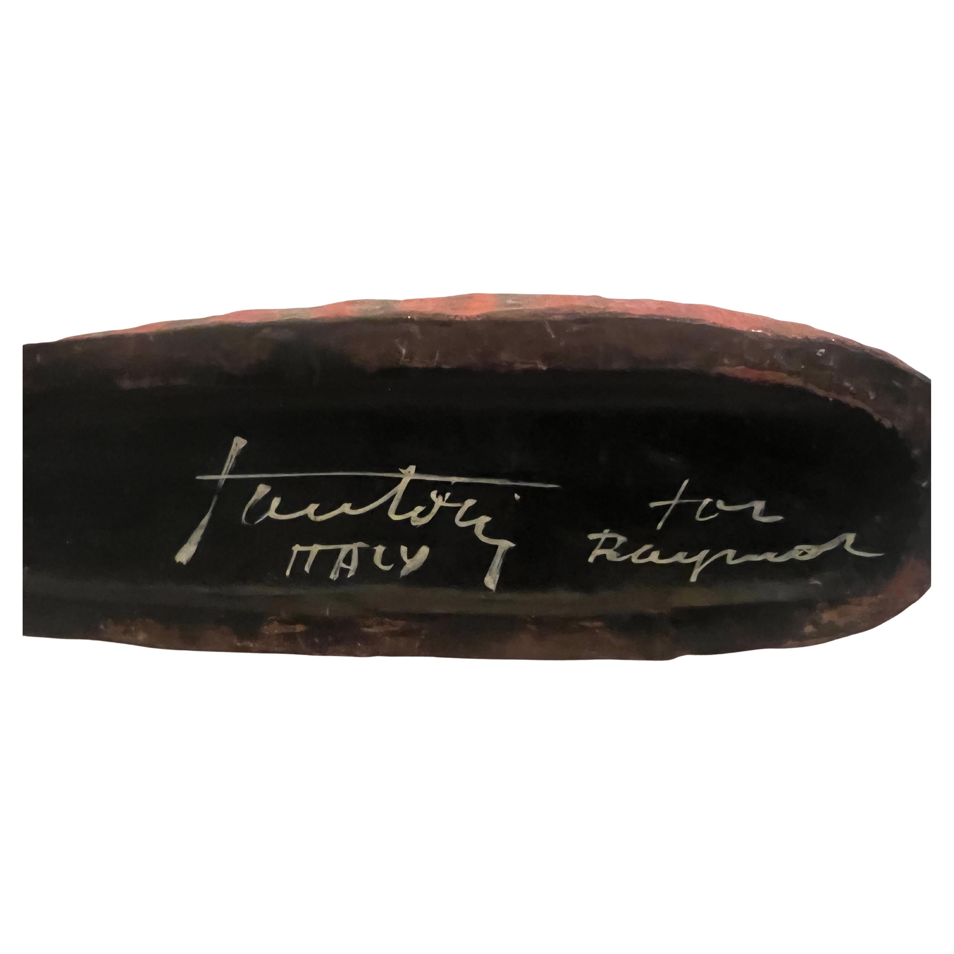 Marcello Fantoni Jarrón para Raymor, Italia, Naranja, Verde, Esmalte de lava, Firmado Italiano