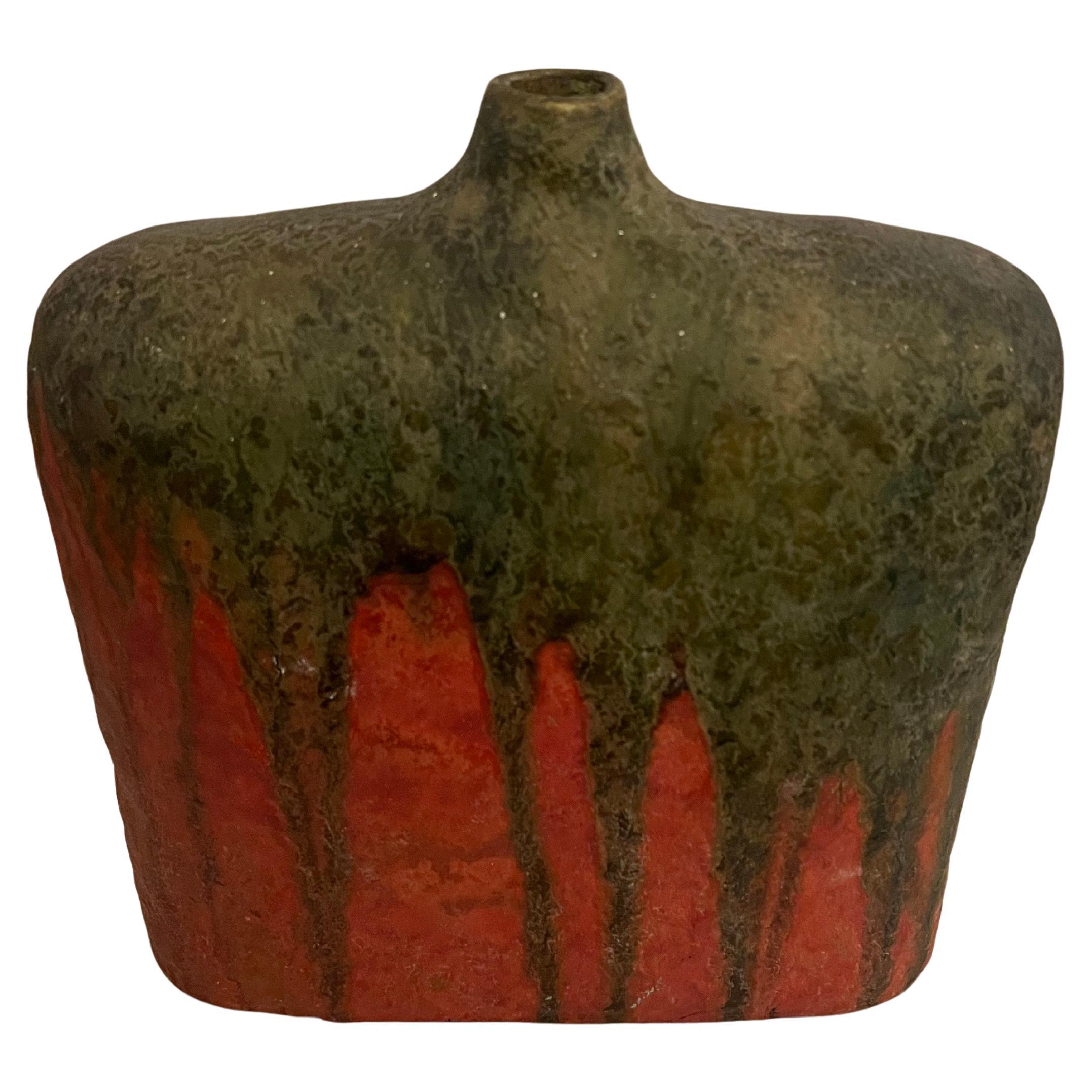 Marcello Fantoni Jarrón para Raymor, Italia, Naranja, Verde, Esmalte de lava, Firmado siglo XX