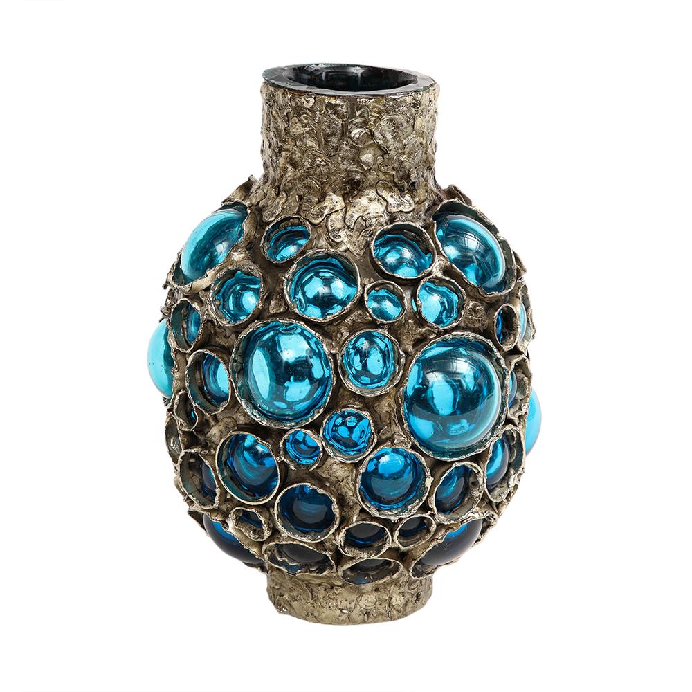 Marcello Fantoni Vase, Fused Metal, Blown Glass, Signed In Good Condition For Sale In New York, NY