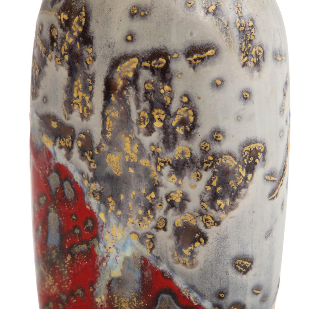 Marcello Fantoni Vase, Stoneware, Abstract, Red, Gold, Gray, Signed For Sale 2