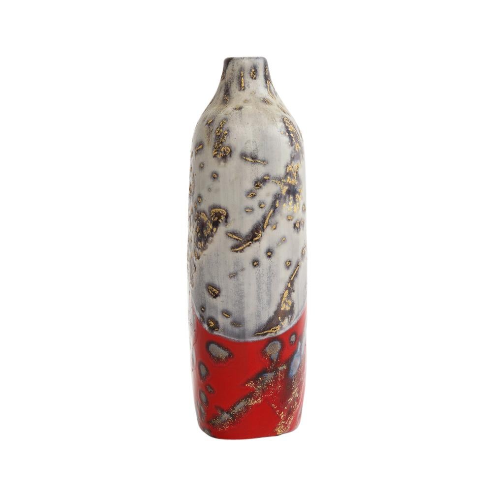 Marcello Fantoni Vase, Stoneware, Abstract, Red, Gold, Gray, Signed In Good Condition For Sale In New York, NY