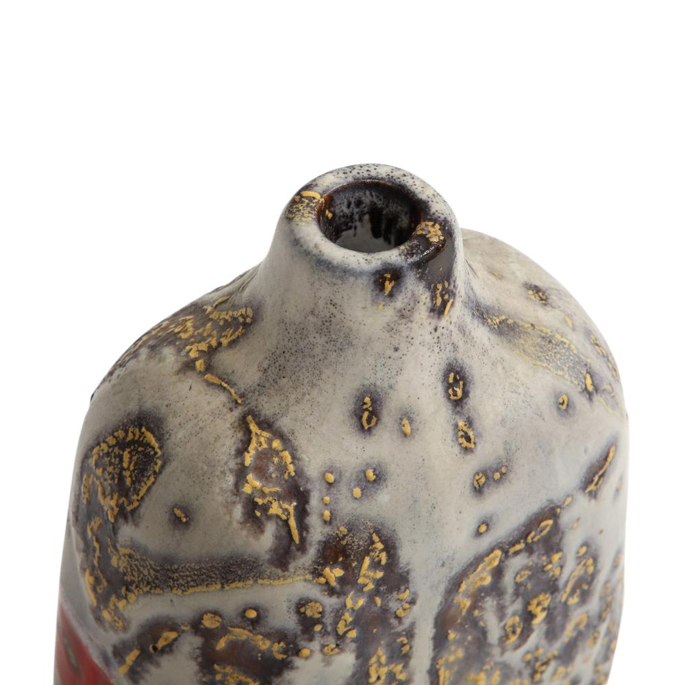 Ceramic Marcello Fantoni Vase, Stoneware, Abstract, Red, Gold, Gray, Signed For Sale