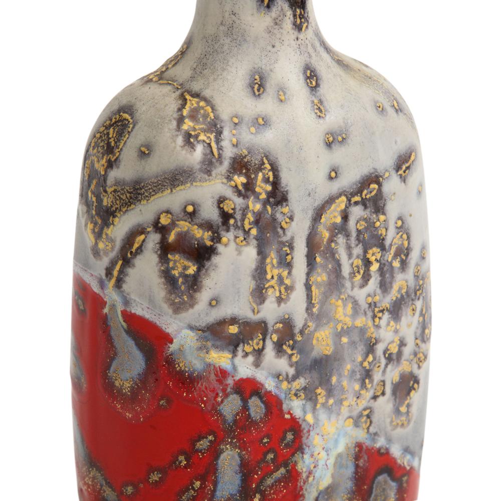 Marcello Fantoni Vase, Stoneware, Abstract, Red, Gold, Gray, Signed For Sale 1