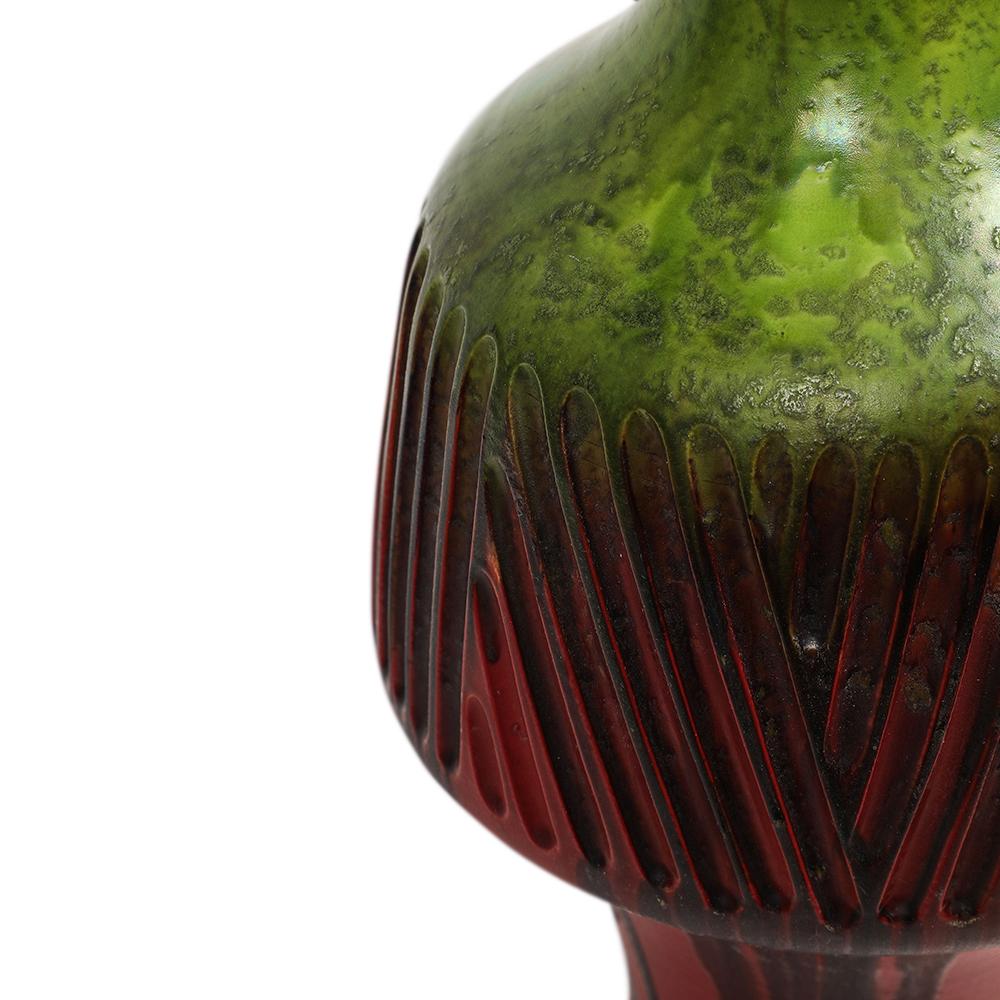 Vase Marcello Fantoni, grès incisé, rouge, vert, bleu, glaçure à gouttes, signé en vente 8