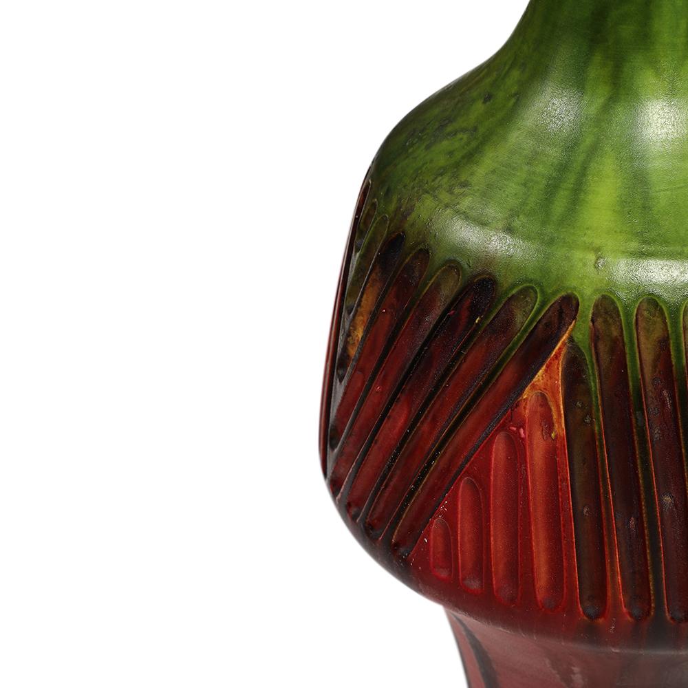 Vase Marcello Fantoni, grès incisé, rouge, vert, bleu, glaçure à gouttes, signé en vente 10