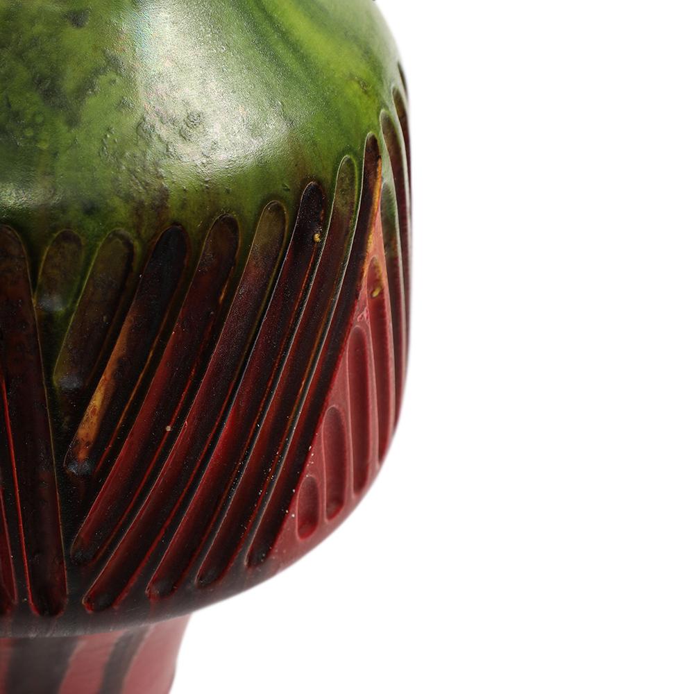 Vase Marcello Fantoni, grès incisé, rouge, vert, bleu, glaçure à gouttes, signé en vente 1