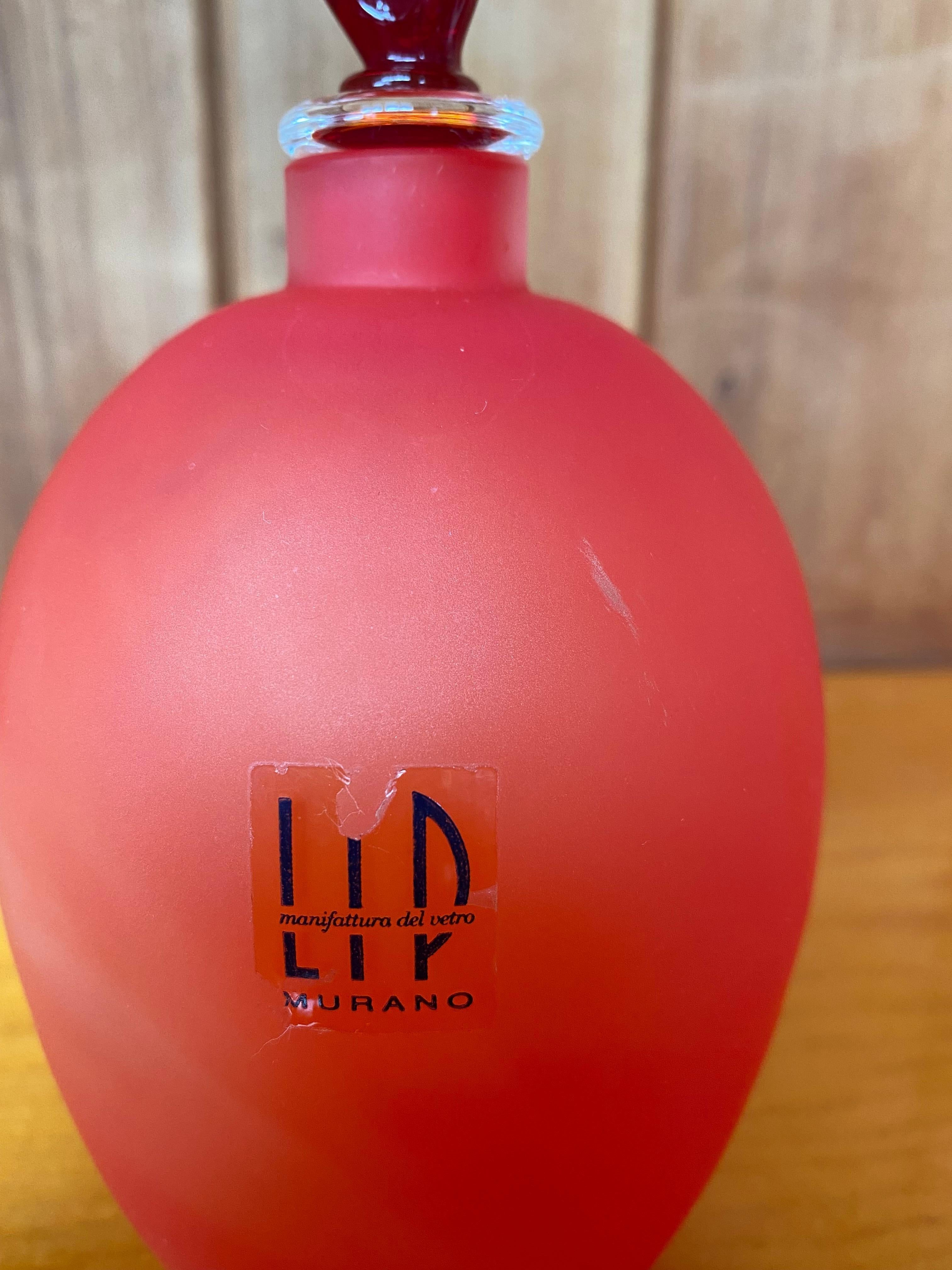 Italian Marcello Furlan LIP Manifattura del Vetro Red Murano Glass Bottle