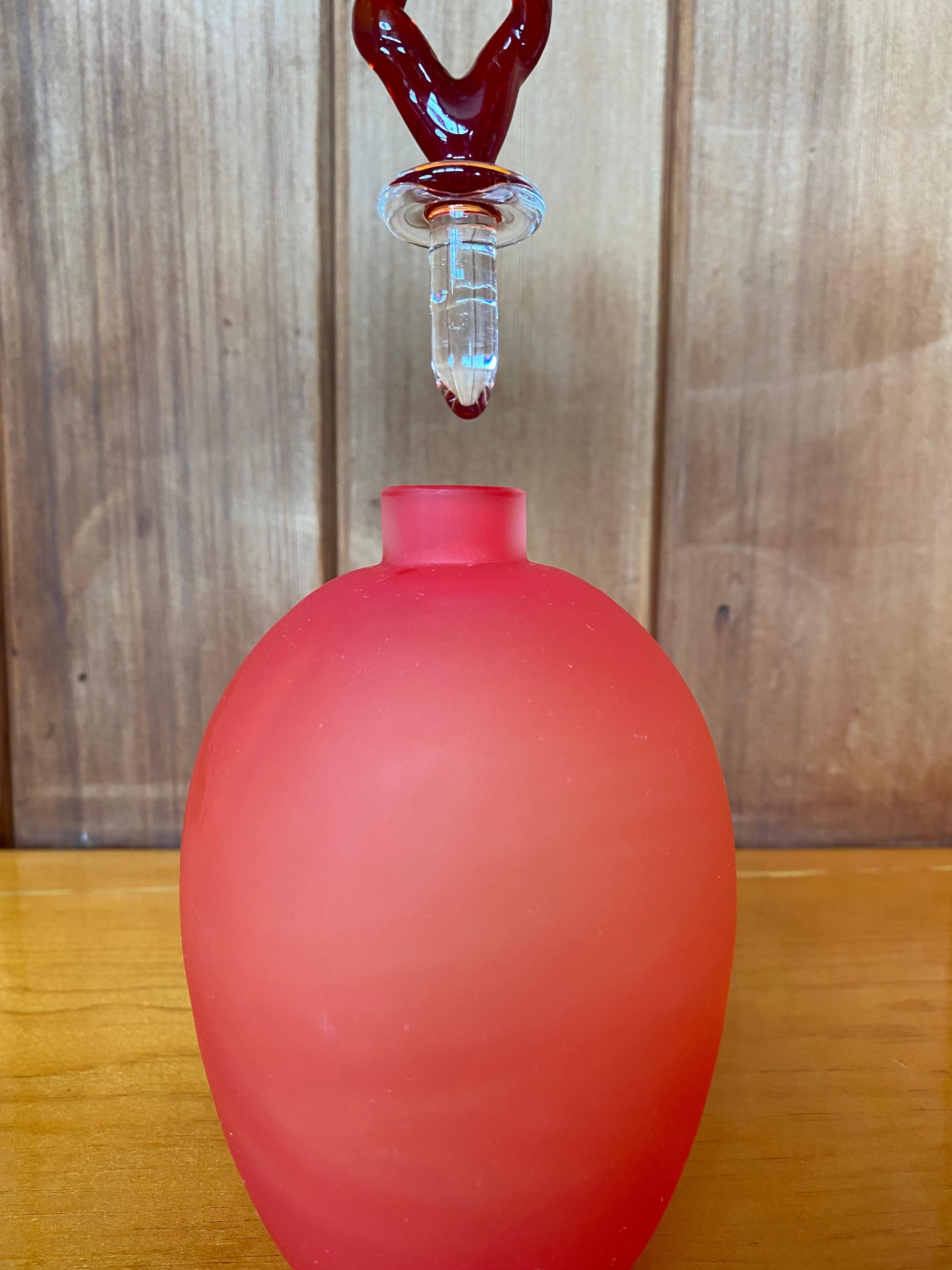 Late 20th Century Marcello Furlan LIP Manifattura del Vetro Red Murano Glass Bottle