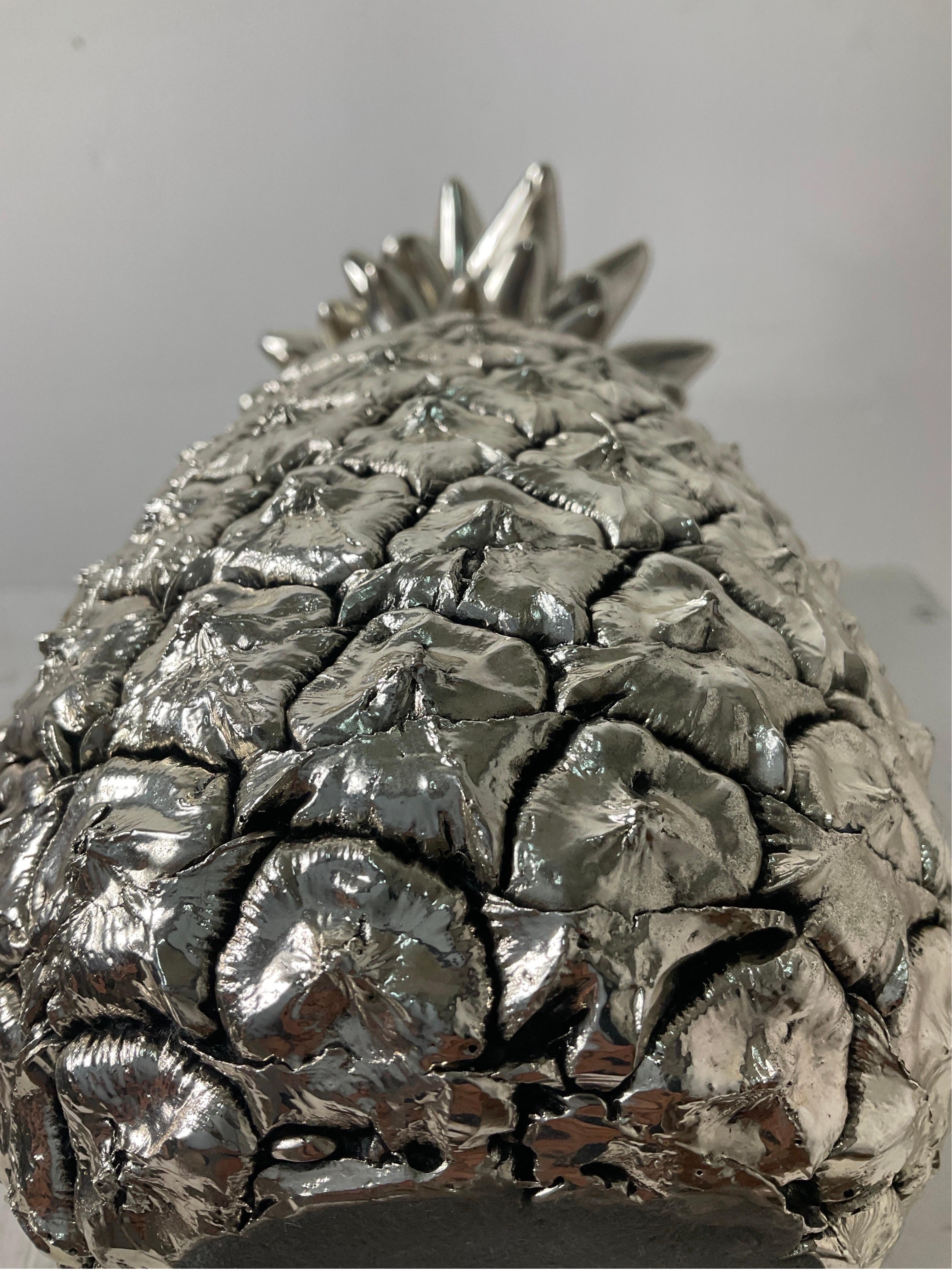 Marcello Giorgio's Silver Laminated Large Italian Pineapple from the Middle For Sale 5