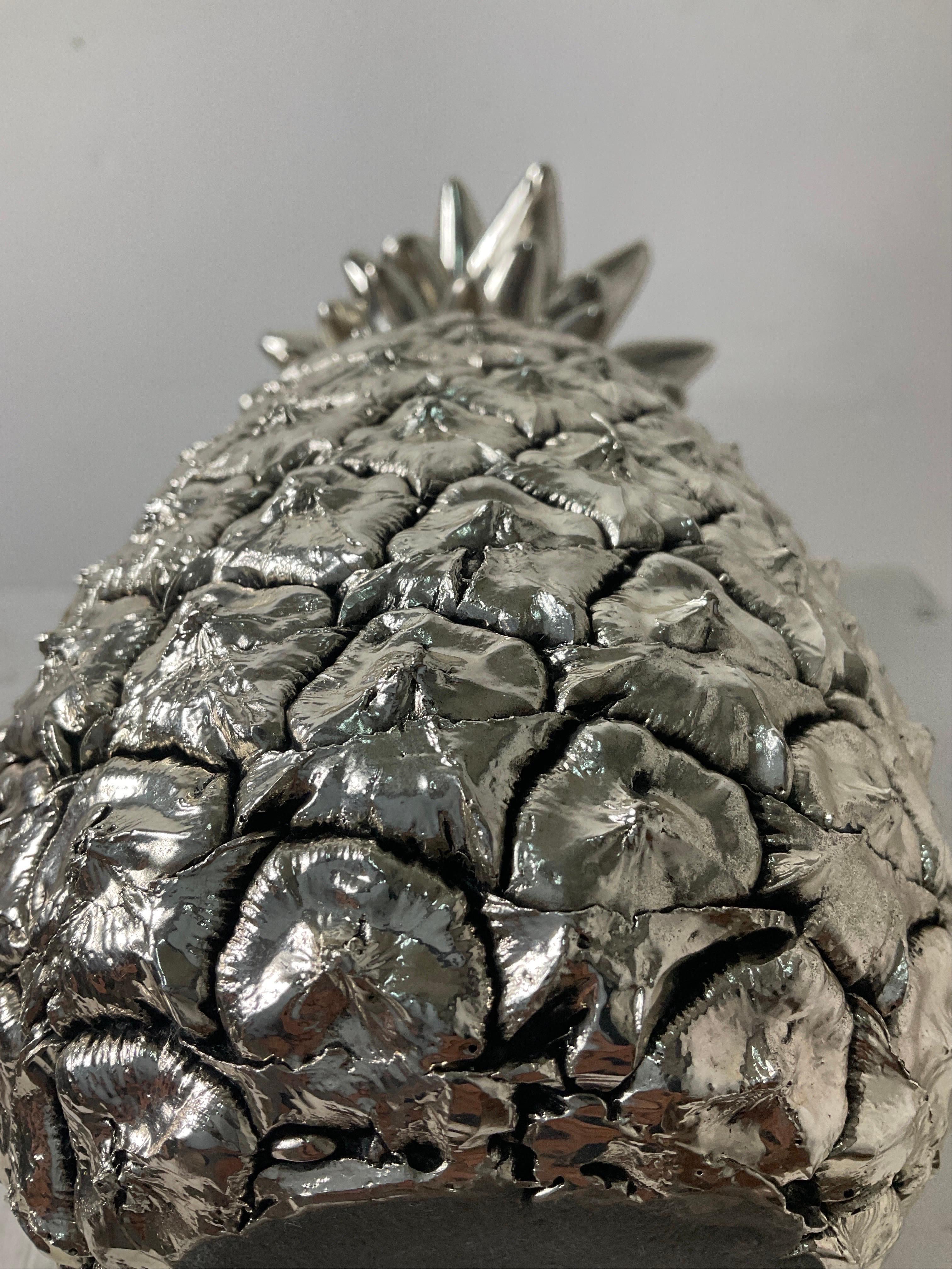 Marcello Giorgio's Silver Laminated Large Italian Pineapple from the Middle For Sale 3