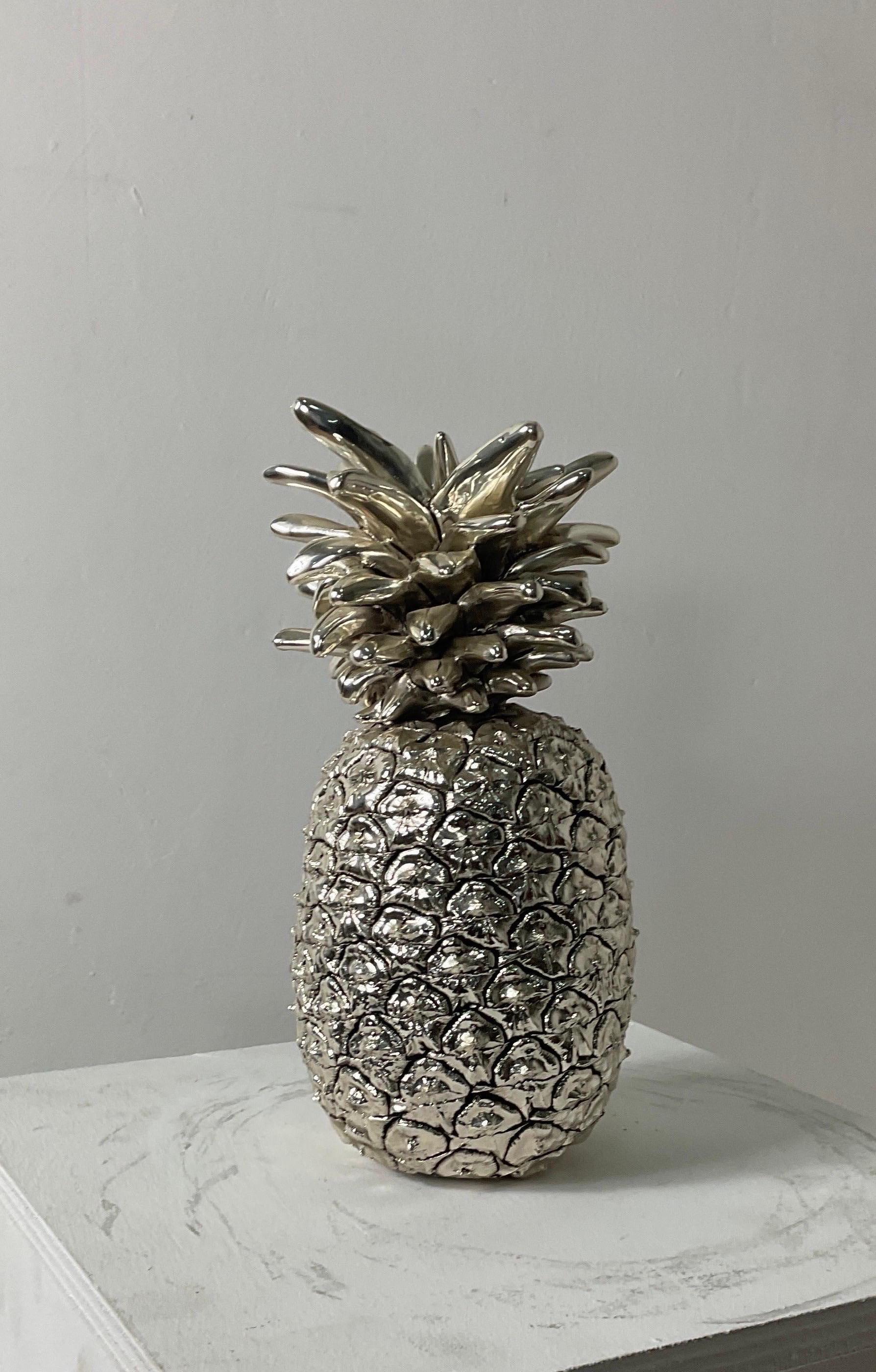 Marcello Giorgio's Silver Laminated Large Italian Pineapple from the Middle In Good Condition For Sale In Catania, IT