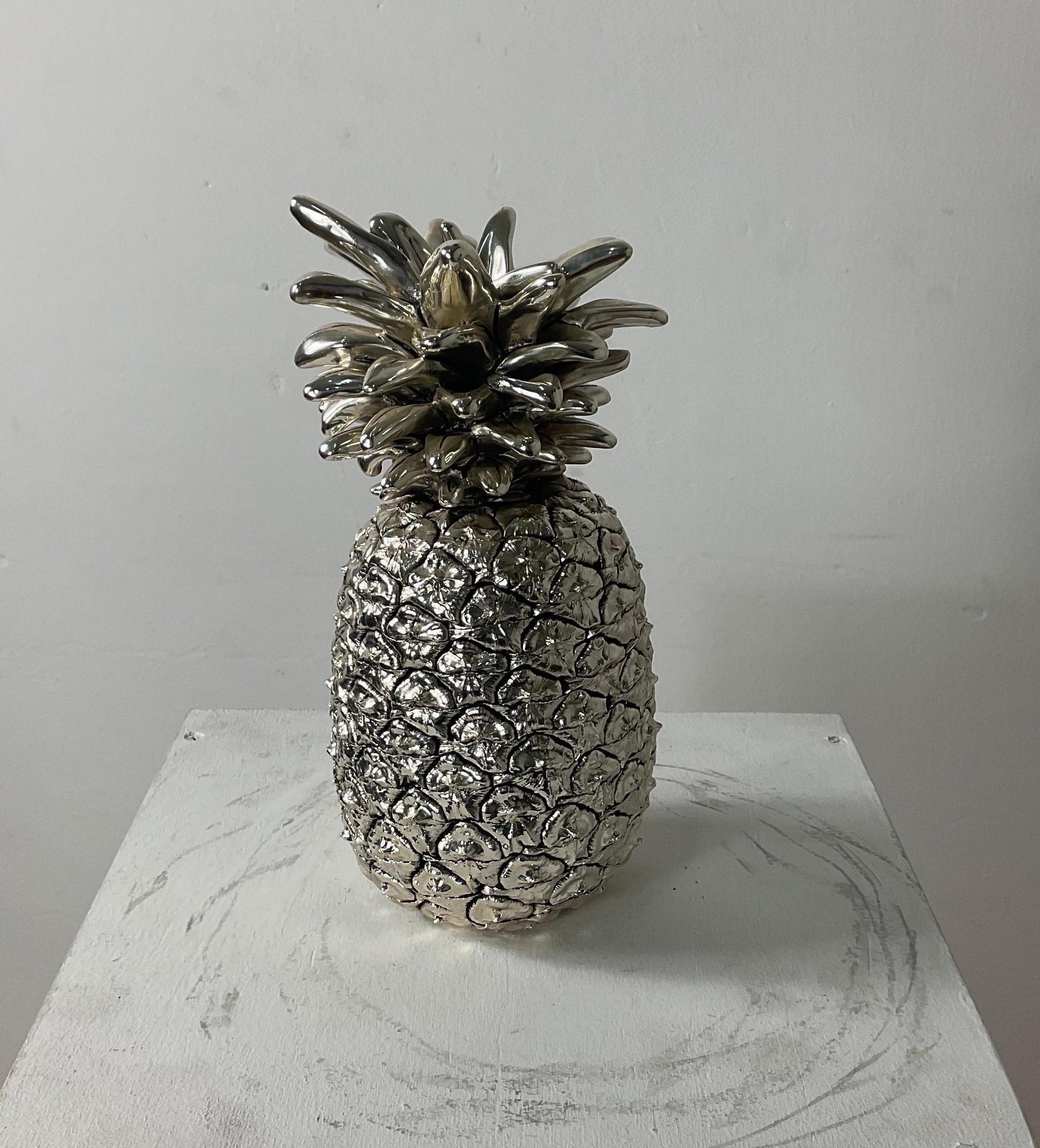 Late 20th Century Marcello Giorgio's Silver Laminated Large Italian Pineapple from the Middle For Sale