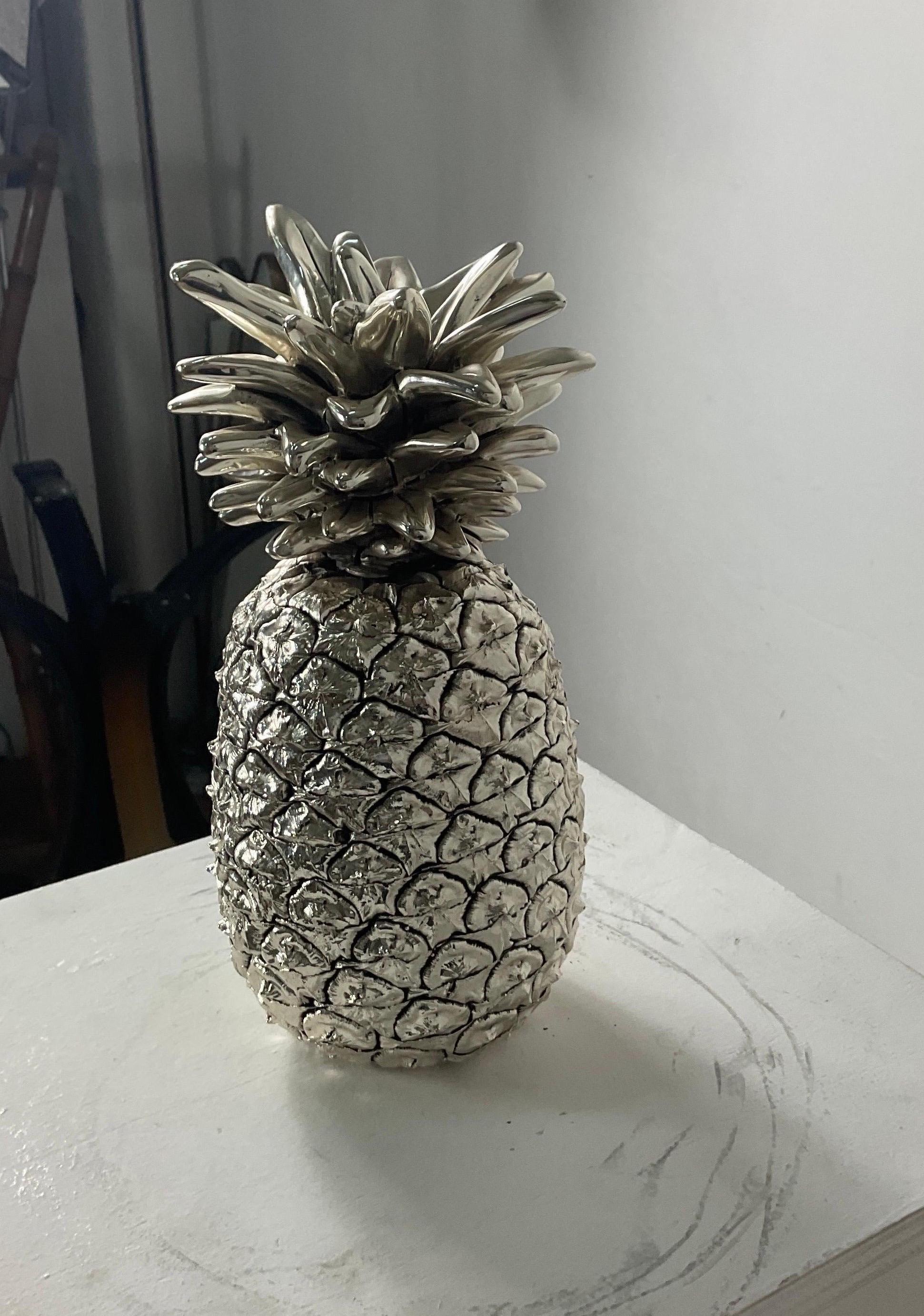 Sheet Metal Marcello Giorgio's Silver Laminated Large Italian Pineapple from the Middle For Sale