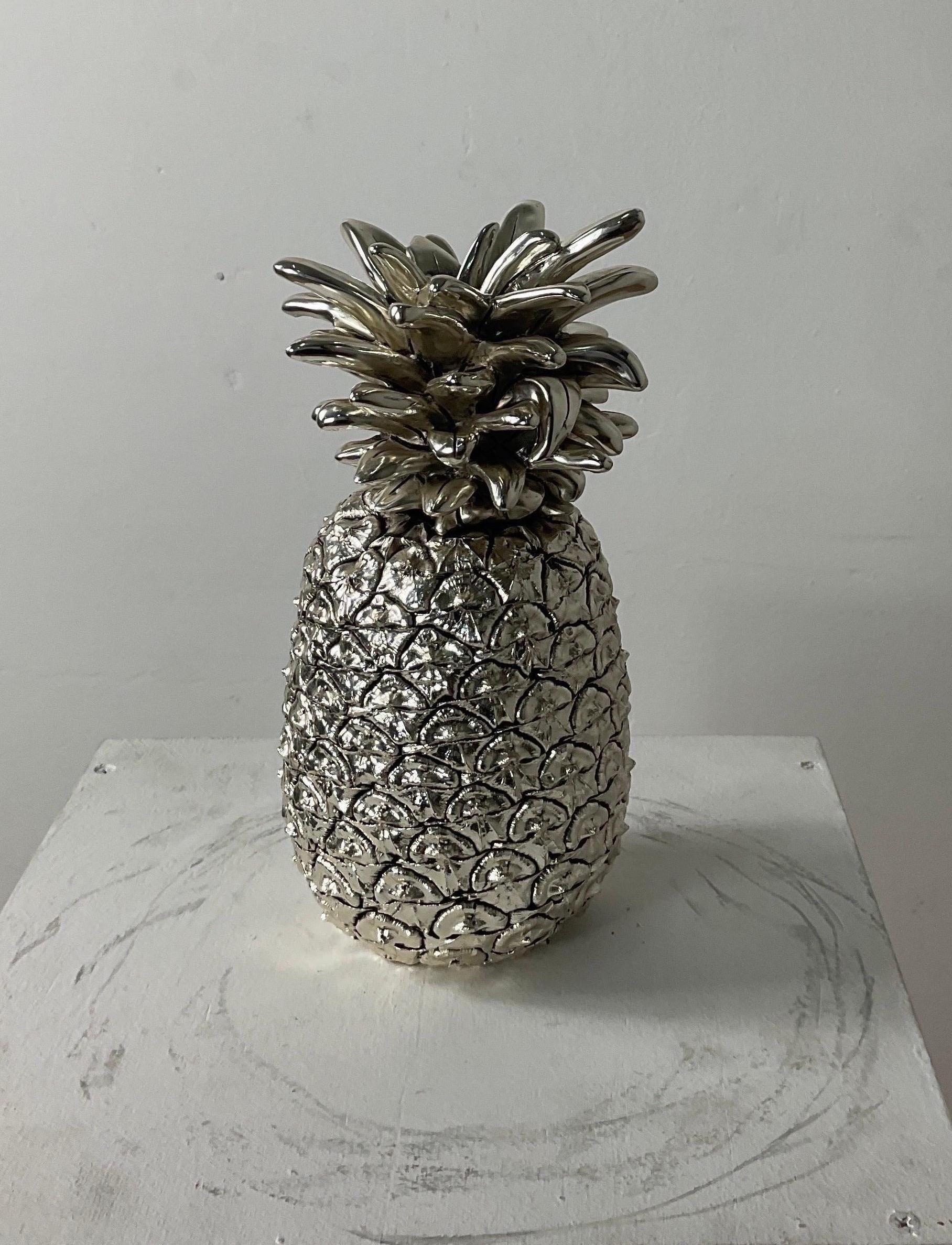 Marcello Giorgio's Silver Laminated Large Italian Pineapple from the Middle For Sale 1