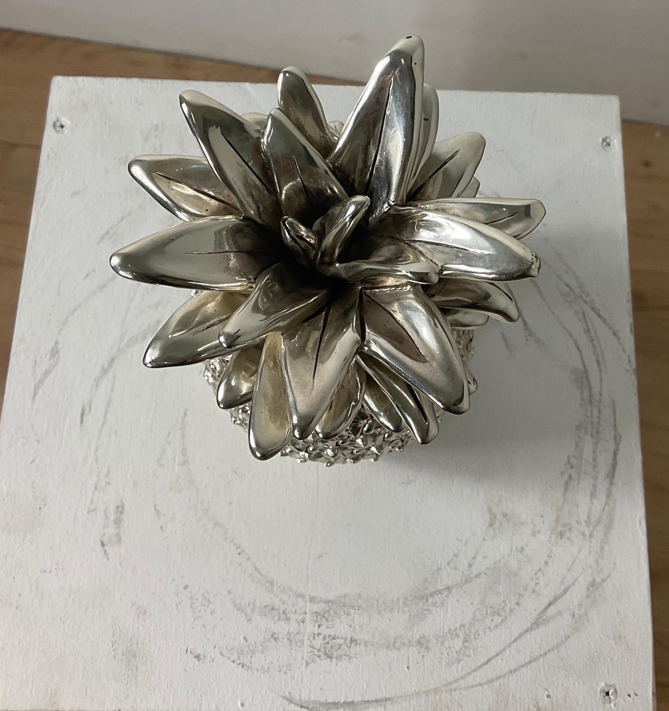 Marcello Giorgio's Silver Laminated Large Italian Pineapple from the Middle For Sale 3