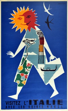 Original Retro Travel Poster Visit Italy Coast Rome Venice Gondola Midcentury