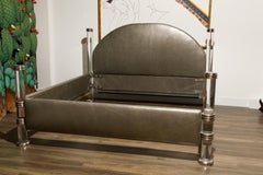 Marcello Mioni Hollywood Regency Leather and Lucite King Size Bed, Italy c 1970s