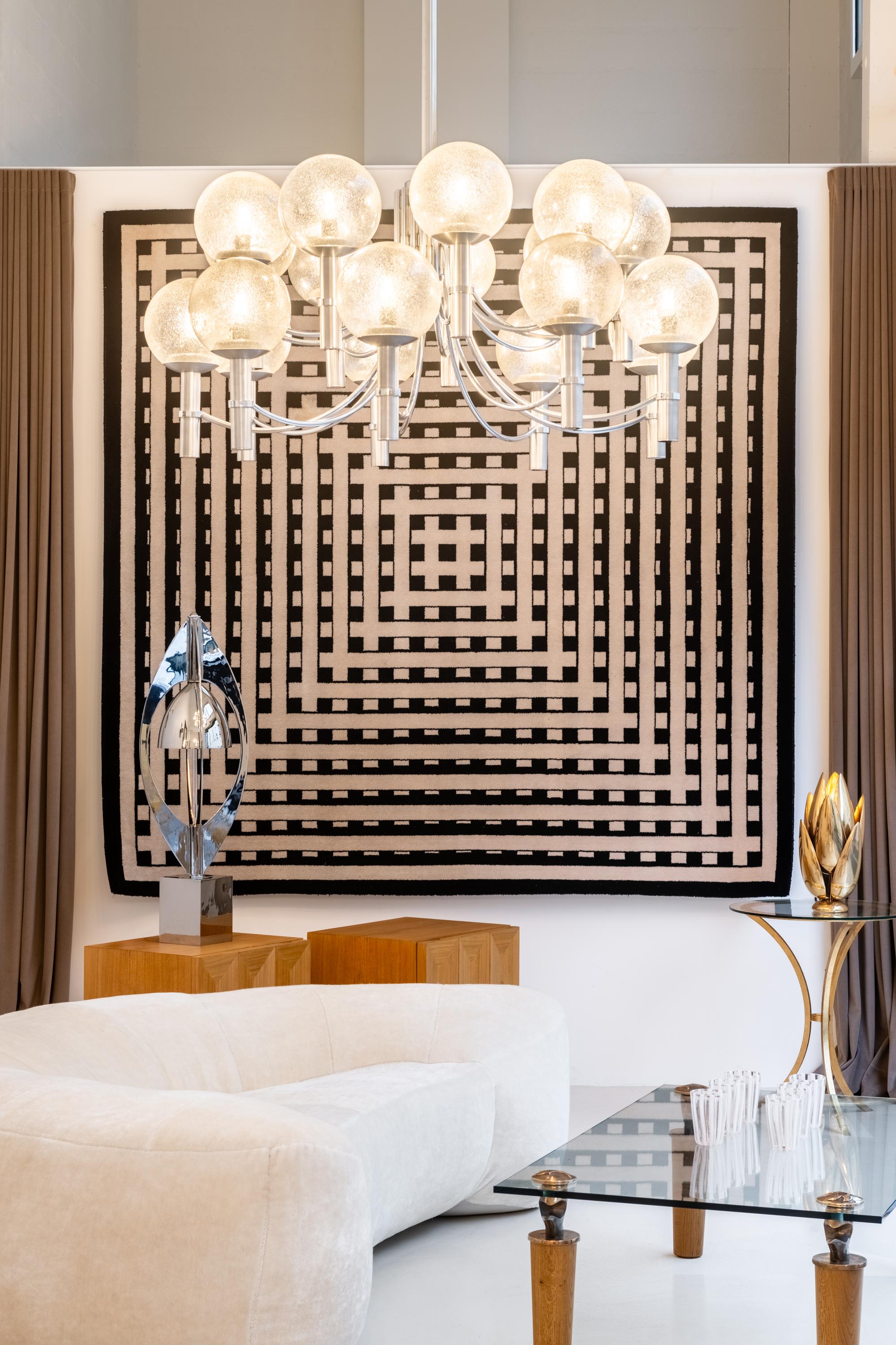 Marcello Morandini Schwarzer und beiger kinetischer getufteter Wollteppich aus Wolle 1989 im Angebot 3