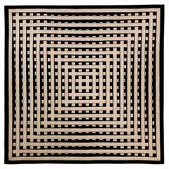 Vintage Marcello Morandini black and beige kinetic tufted wool rug 1989