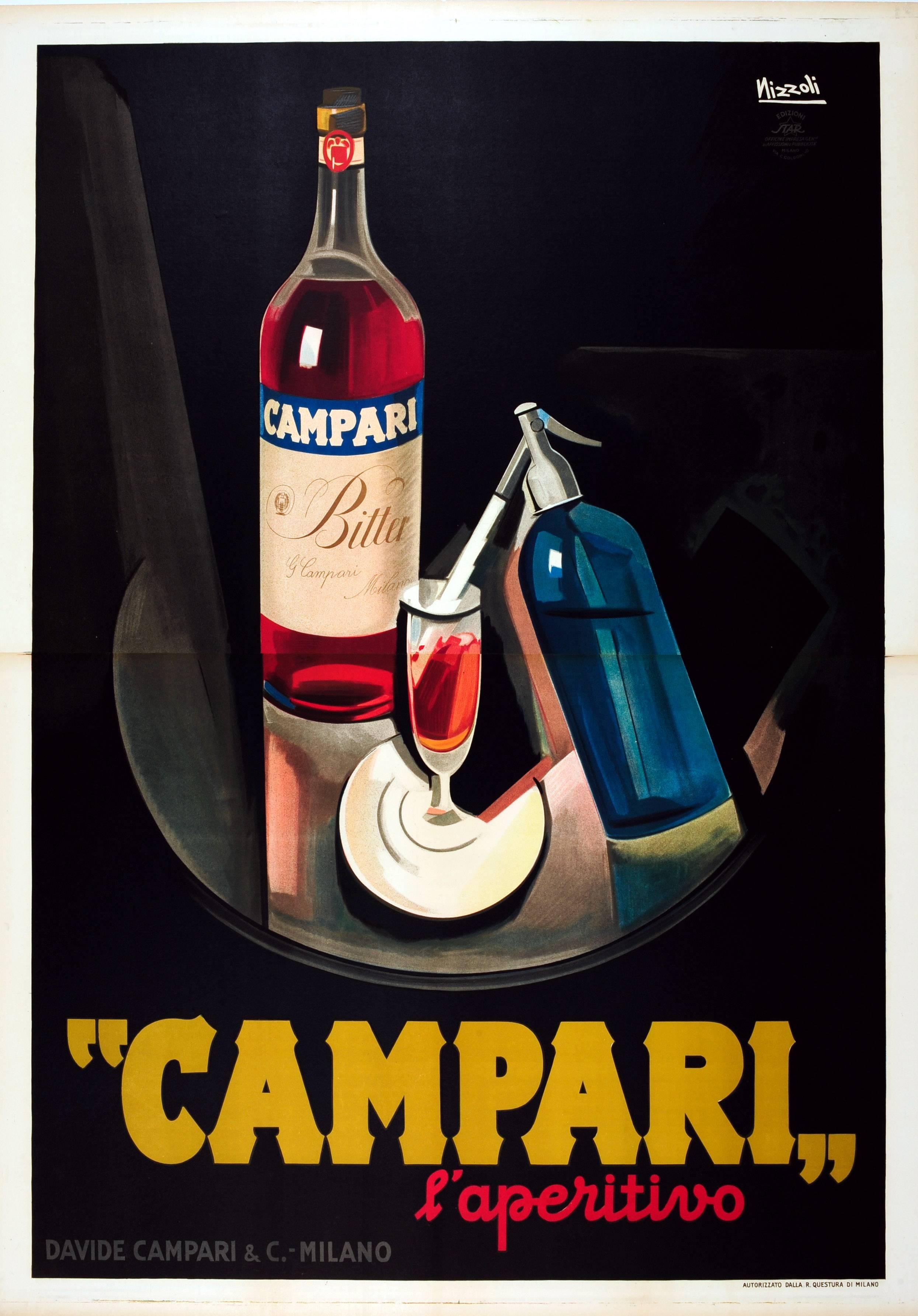 Marcello Nizzoli Print - Large Original Vintage Art Deco Campari l'Aperitivo Bitter Aperitif Drink Poster