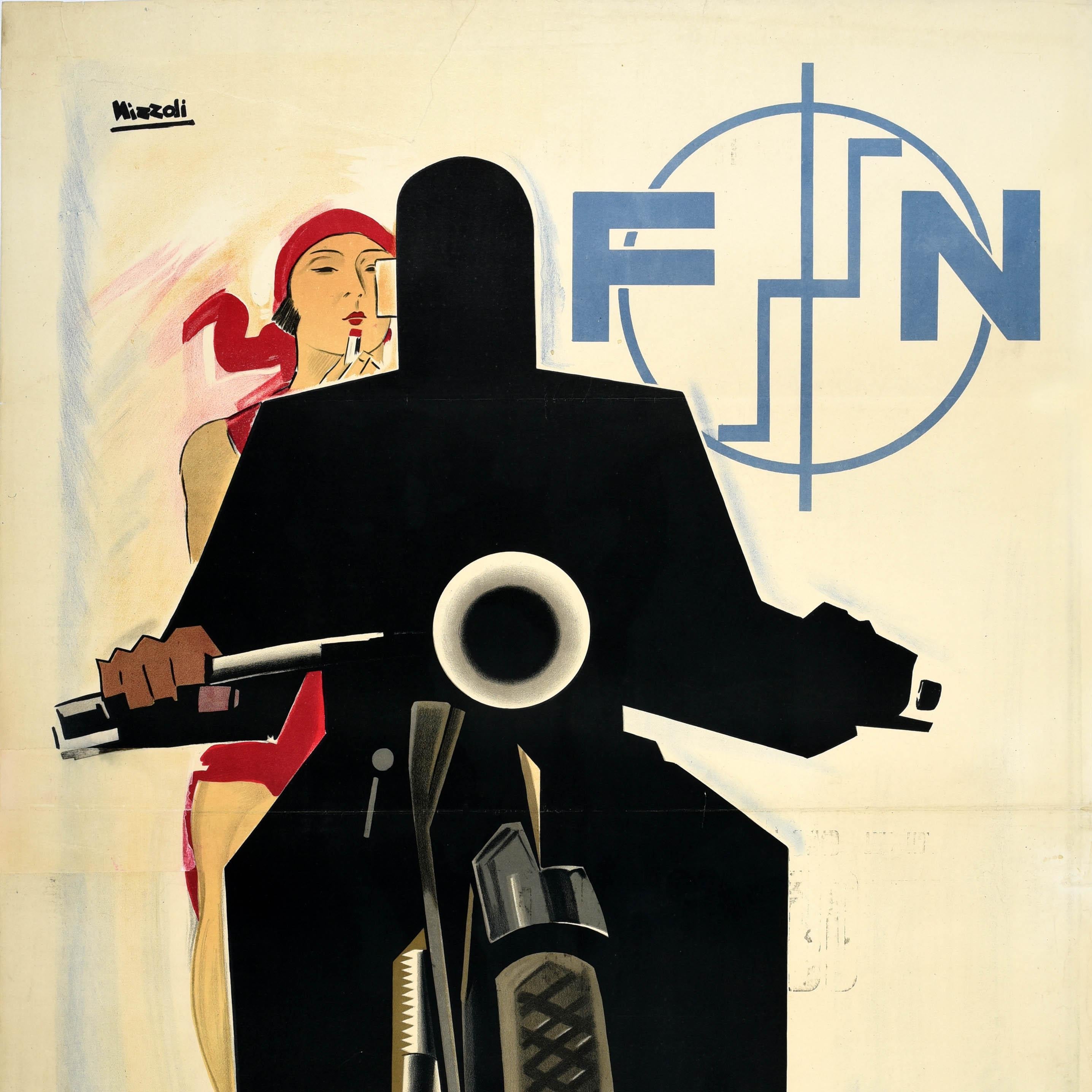 Affiche publicitaire originale vintage Leon Houard Fabrique Nationale Motorcycles - Art déco Print par Marcello Nizzoli