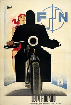 Original Vintage Advertising Poster Leon Houard Fabrique Nationale Motorcycles