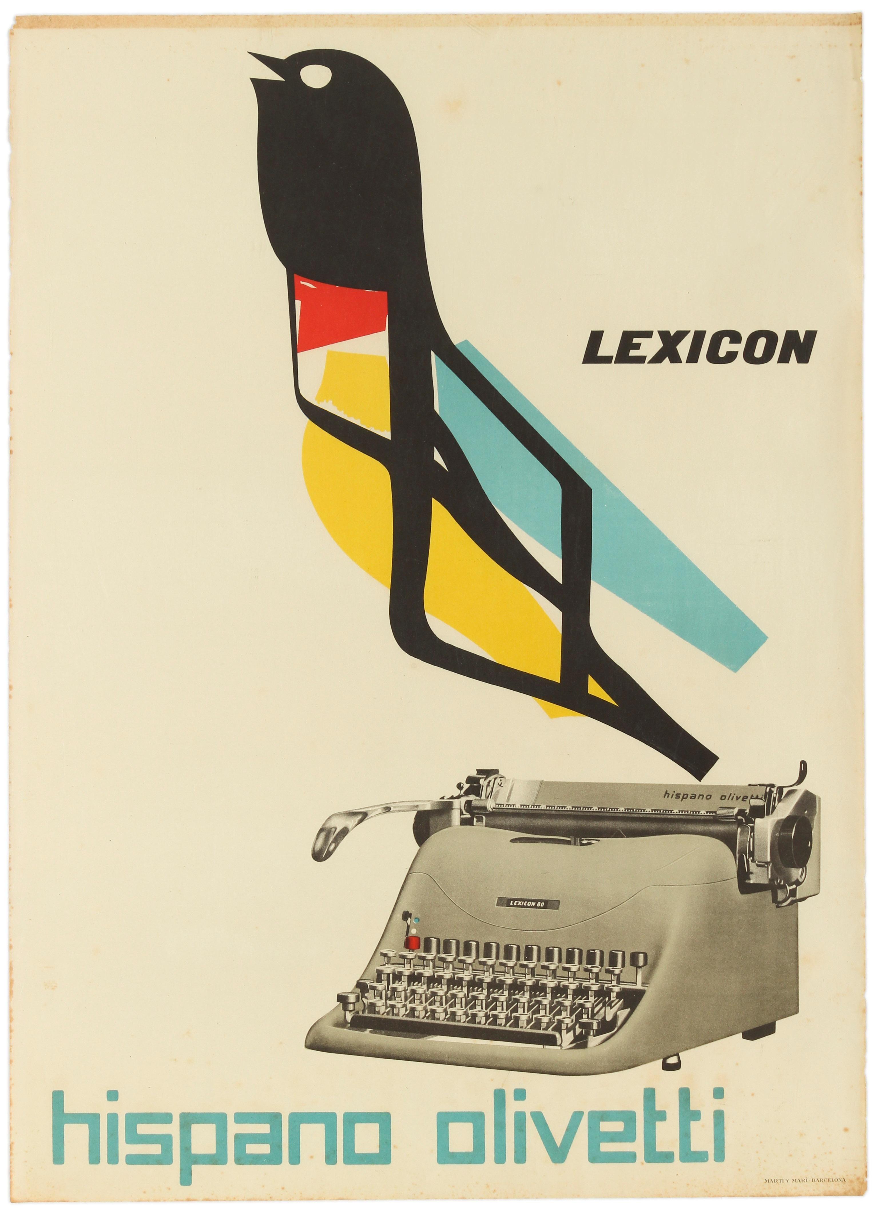 Marcello Nizzoli Print - Original Vintage Poster Lexicon Hispano Olivetti Typewriter Graphic Design Bird