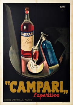 Rare affiche publicitaire originale de boissons vintage Campari Marcello Nizzoli Art Dco