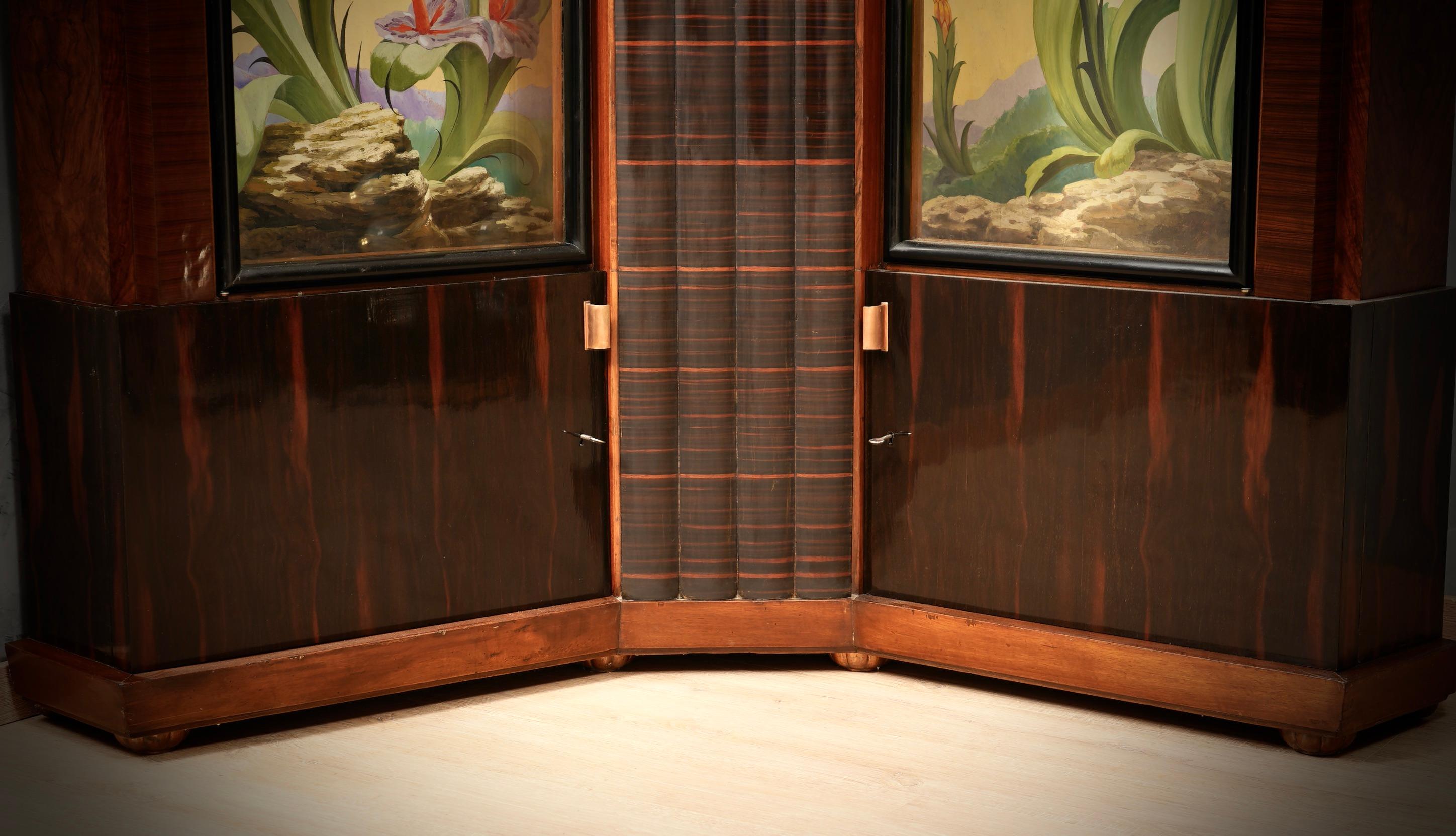Marcello Piacentini Art Deco Walnut Wood Italian Corner Cupboards, 1940 For Sale 5