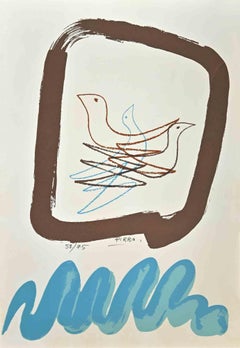 Pigeons - Lithograph by M. Pirro - 1970s