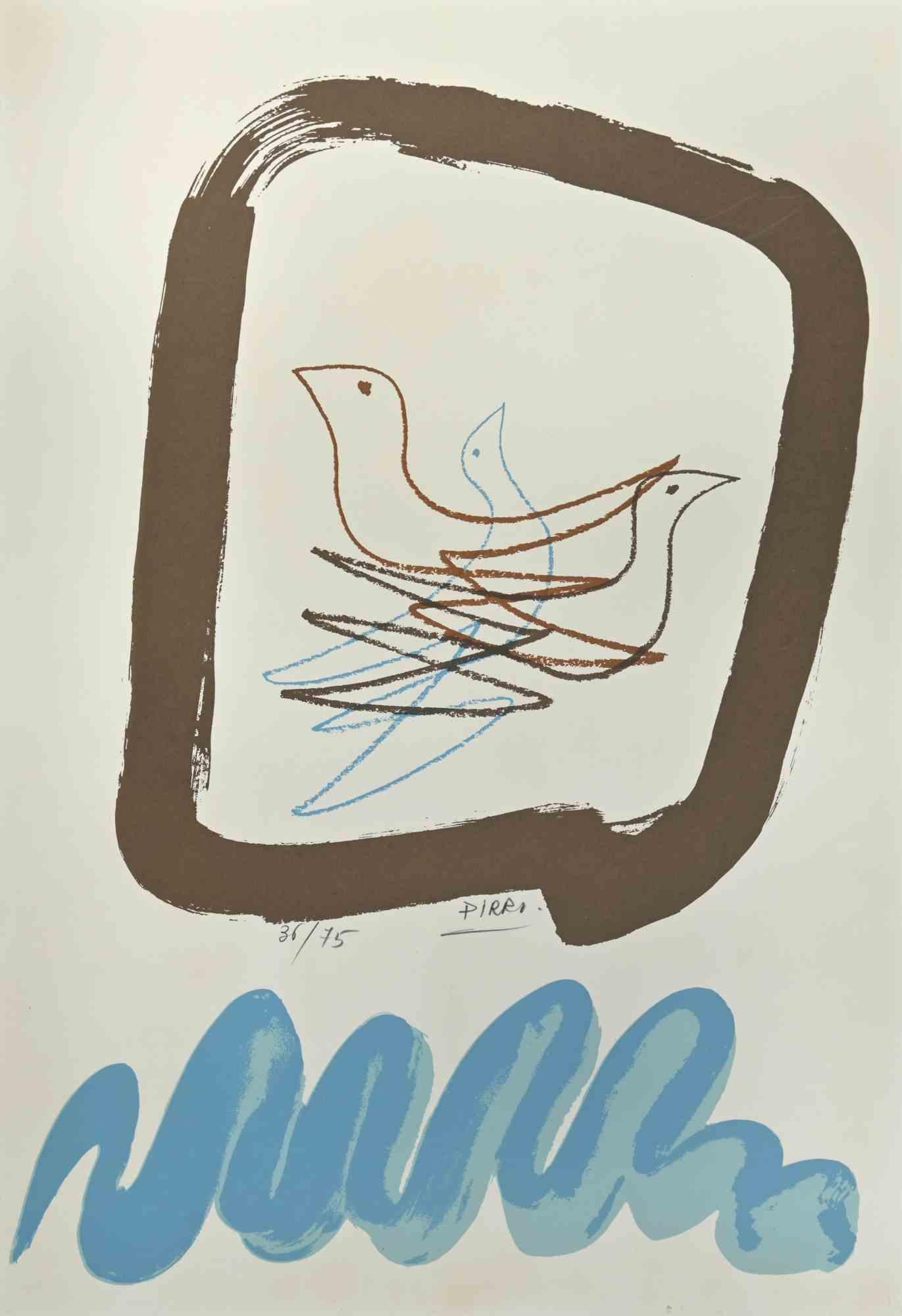Pigeons is a contemporary artwork realized by Marcello Pirro in 1970s.

Mixed colored lithograph.

Hand signed and numbered on the lower margin.

Edition of 36/75.

Good conditions.

Marcello Pirro (Apricena, March 7, 1940 - November 29, 2008) was