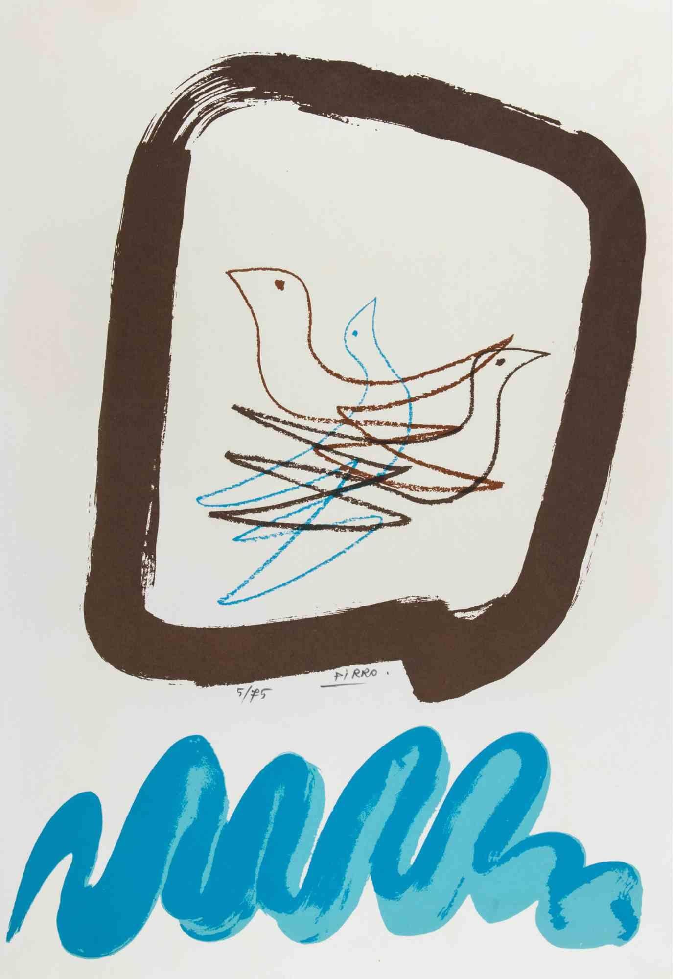 Pigeons - Lithograph by Marcello Pirro - 1970s