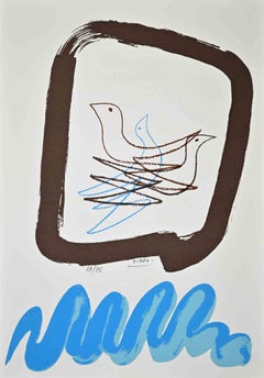 Pigeons – Lithographie von Marcello Pirro – 1970er Jahre