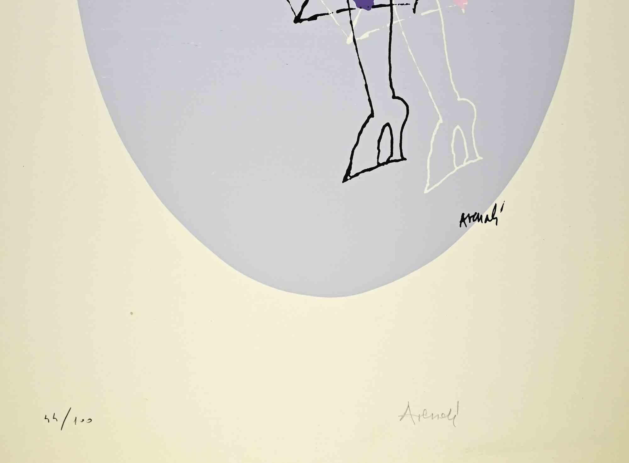 Óvalo gris - Litografía de Marcello Avenali - 1960 - Print de Marcello Venali