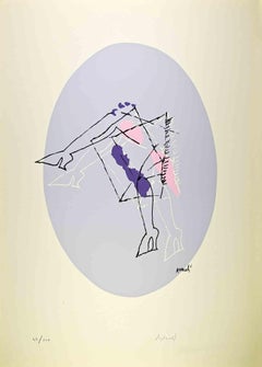 Lithographie ovale grise de Marcello Avenali - 1960
