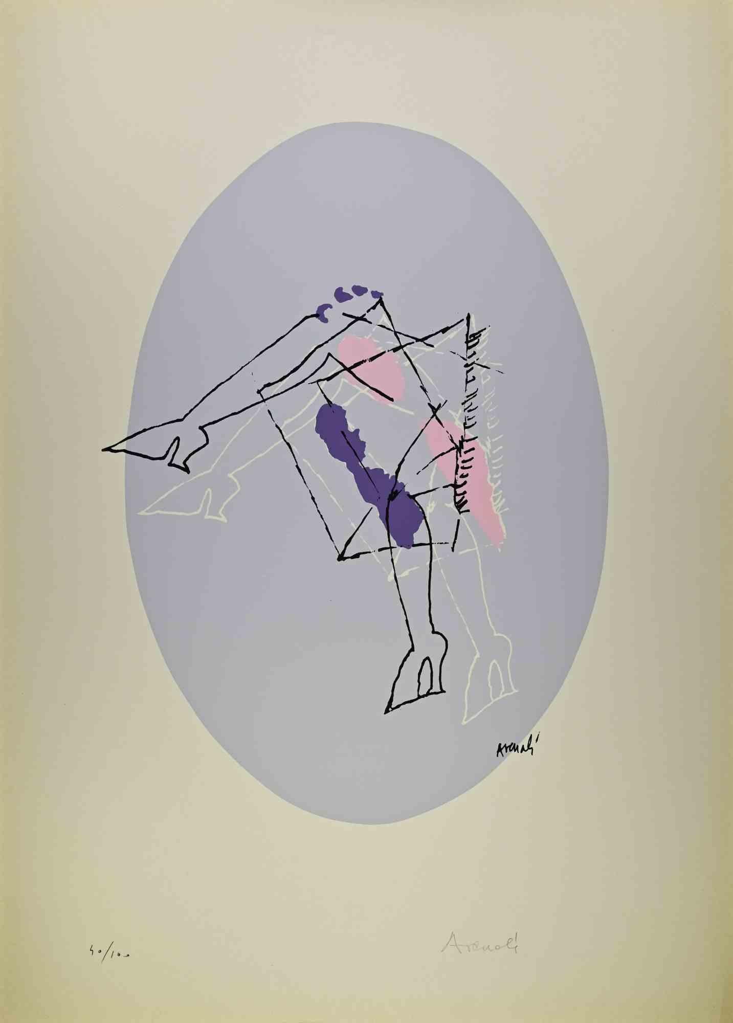 Marcello Venali Figurative Print - Grey Oval - Lithograph by Marcello Avenali - 1960