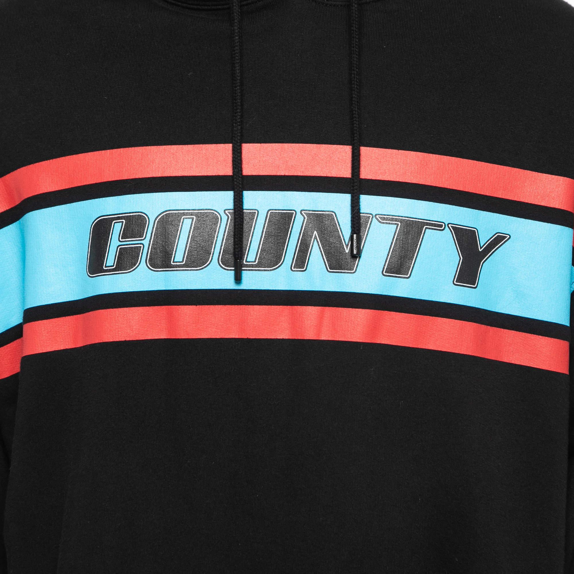 Marcelo Burlon Schwarzer Baumwoll- Hoodie mit County-Streifendruck M Herren im Angebot