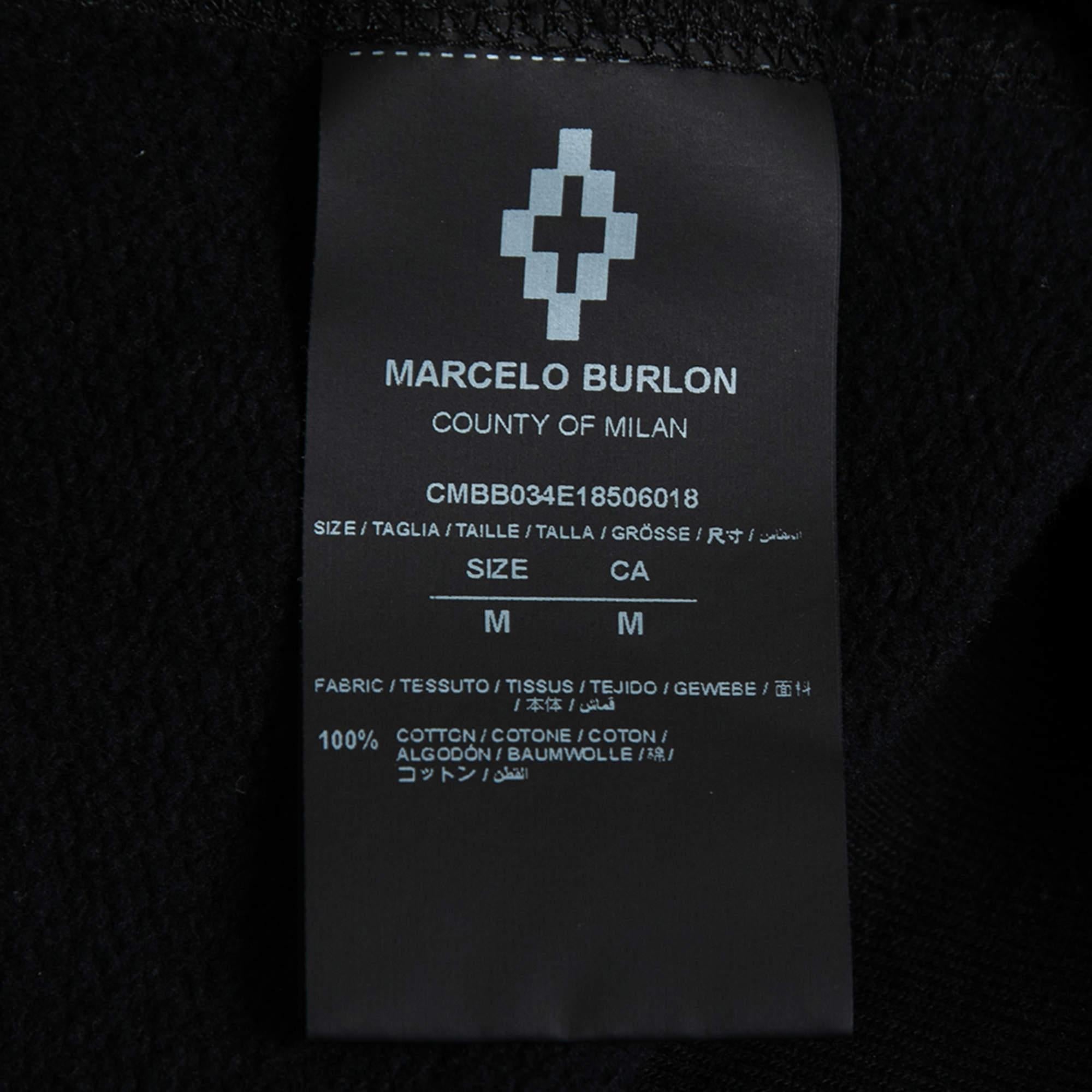 Marcelo Burlon Schwarzer Baumwoll- Hoodie mit County-Streifendruck M im Angebot 2