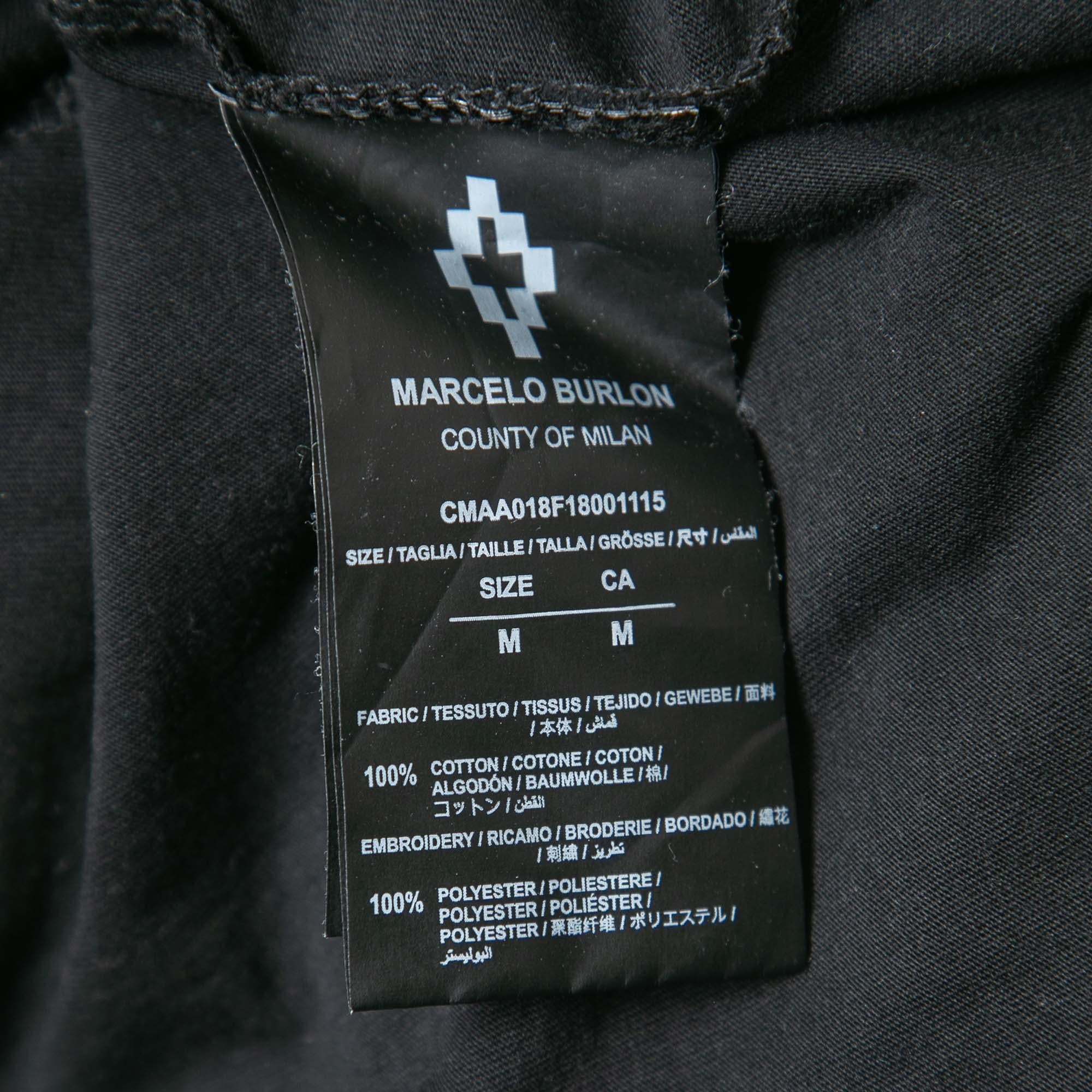 Marcelo Burlon Black Printed Cotton Half Sleeve T-Shirt M. M. Pour hommes en vente