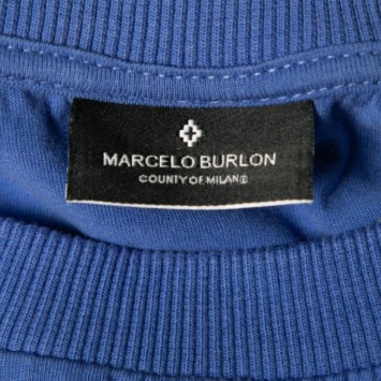 Bleu Marcelo Burlon - T-shirt col ras du cou imprimé en coton bleu S en vente