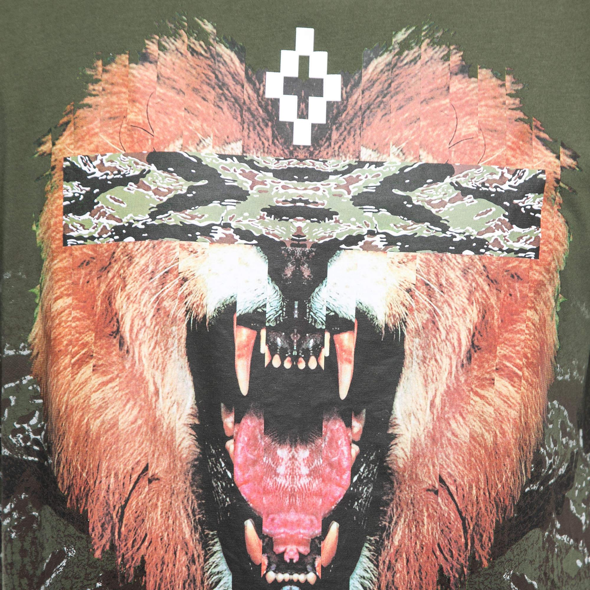 Marcelo Burlon Military Green Coquimbo Print Baumwolle Rundhals T-Shirt S (Grau) im Angebot